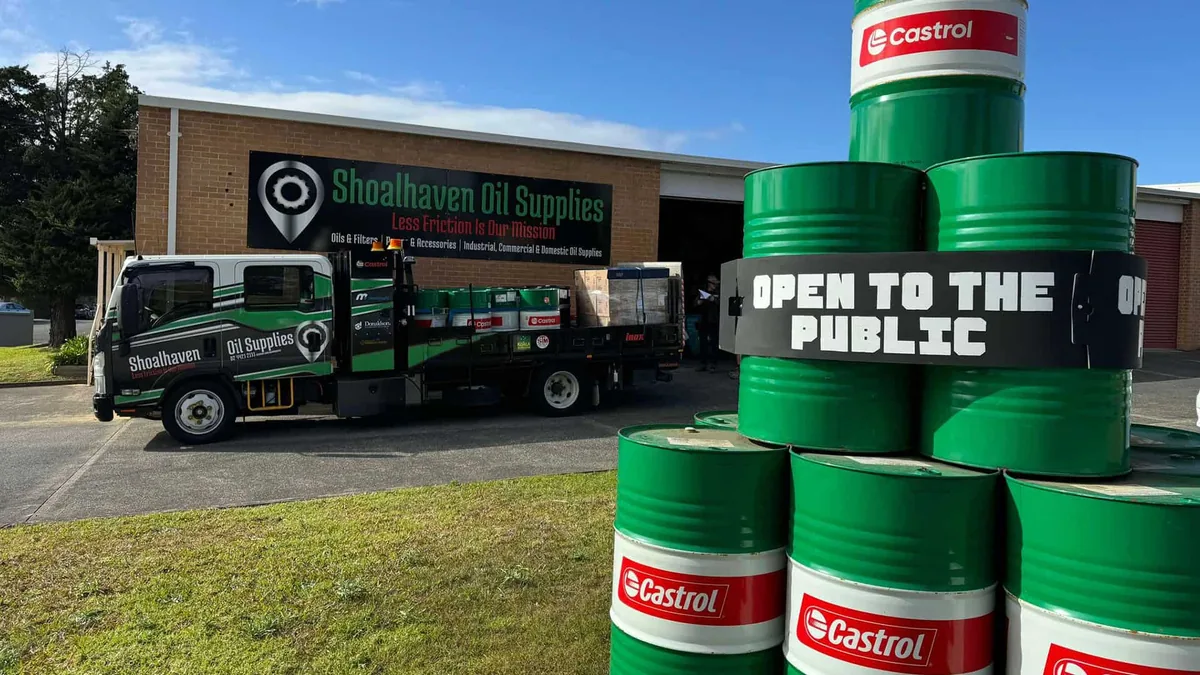 Race car outside the Shoalhaven Oil Supplies store
